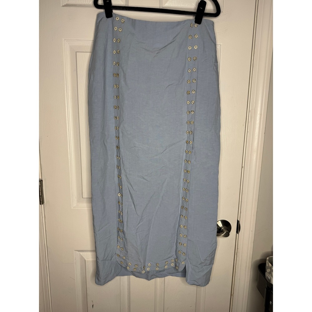 VIX PAULA HERMANNY NWT Solid Lana Detail Midi Skirt Light Blue Size 8/10‎